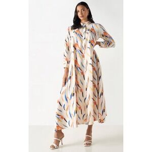 Iconic Womens US 12 Dress Trapeze Maxi Button Henley Collar Pattern Print Artsy